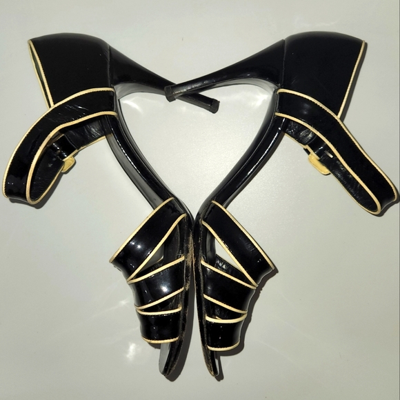 Prada Patent Leather Black Cream Heels Sandals Size EU 38 - Picture 7 of 16